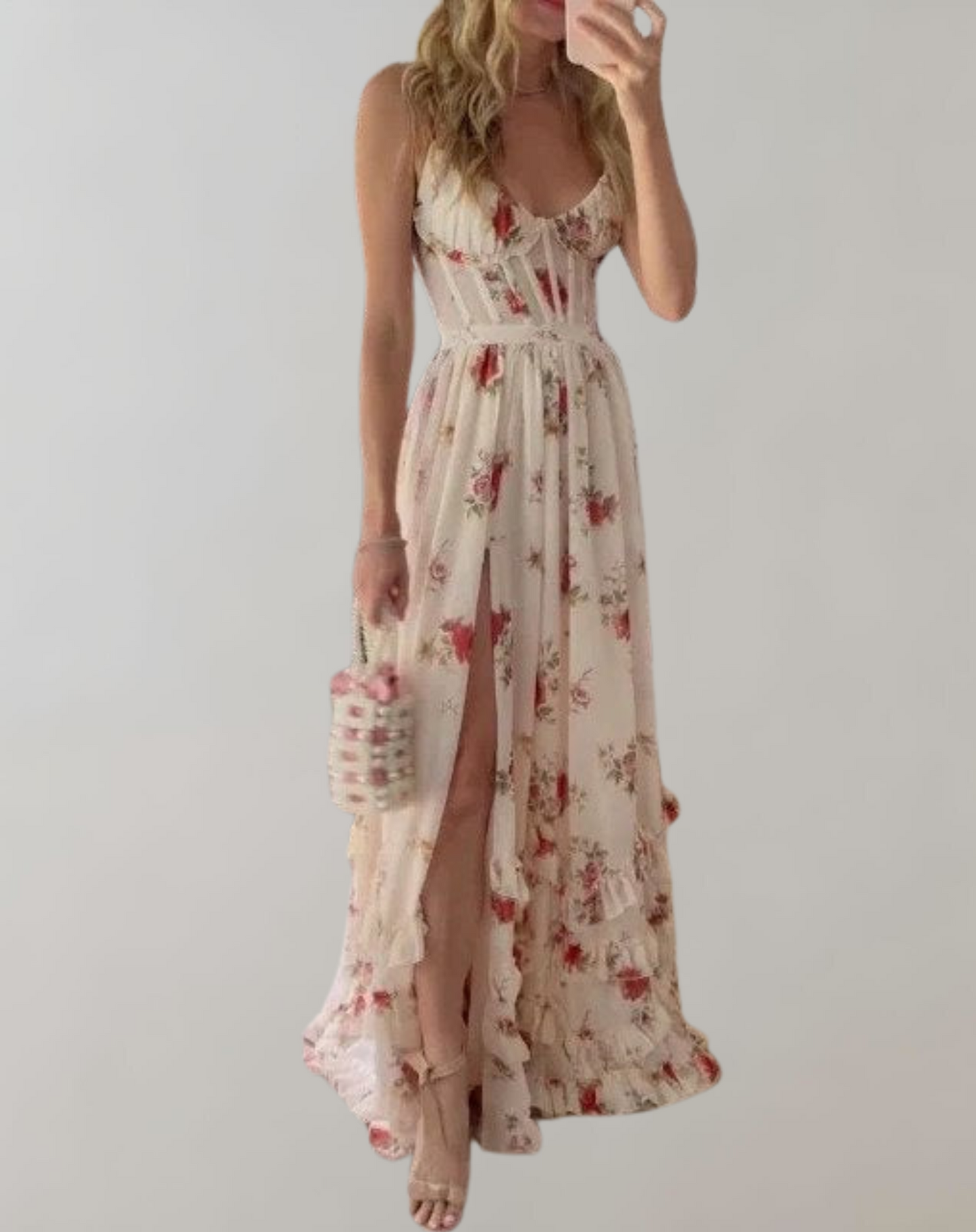 Sienna | Elegant Sleeveless Dress with Floral Design and Alluring Thigh Slit