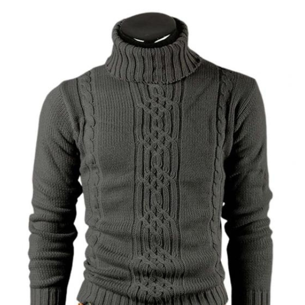 Cotton Sweater with Roll Neck and Cable Knit - ALEX
