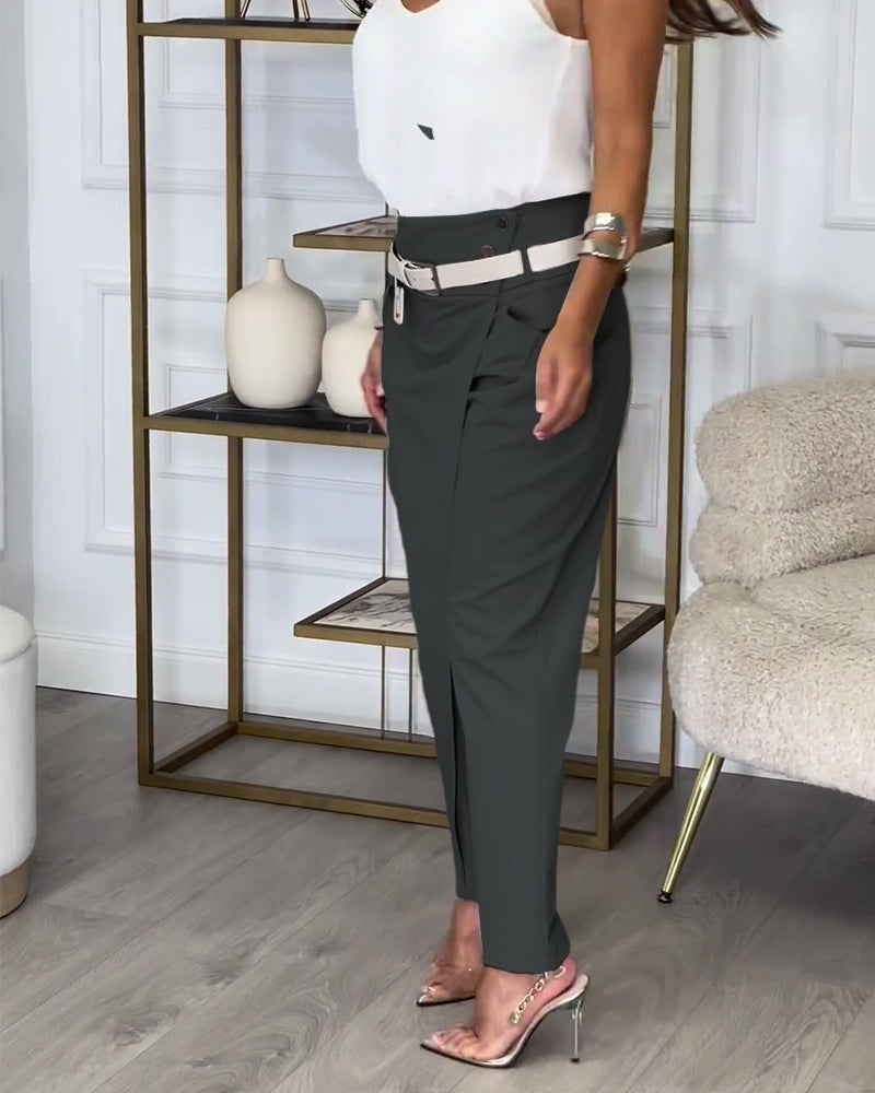 Sienna | Chic Patchwork Trousers with Belt
