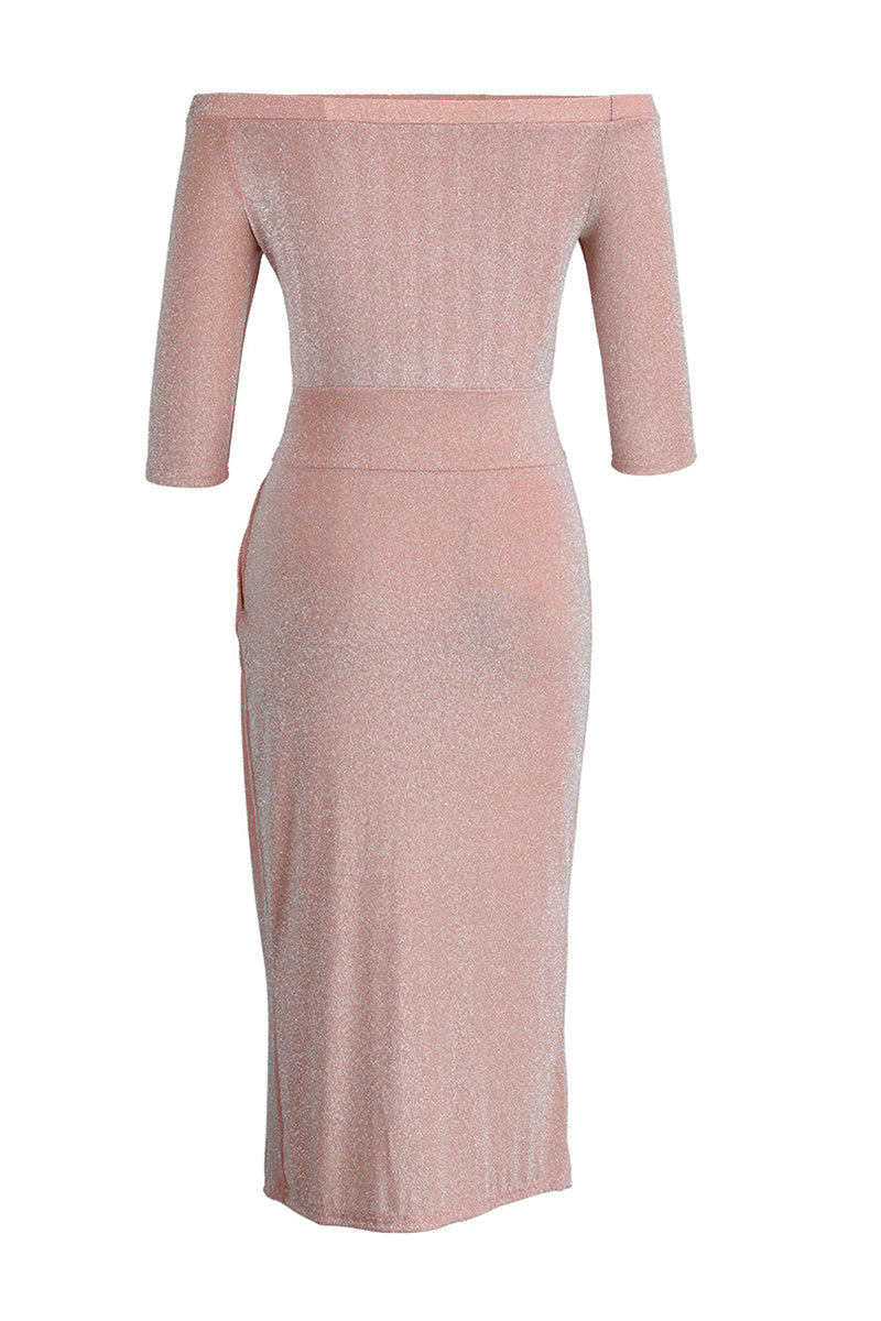 Talia | Elegant Slit Collar Maxi Dress with Hip Scarf