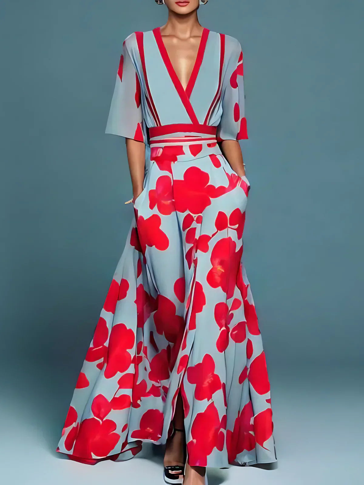 Daphne | Elegant V-Neck Floral Maxi Gown