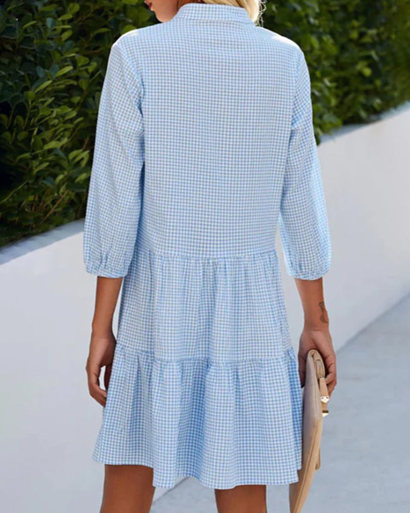 Lena | Plaid Midi Button-Up Dress