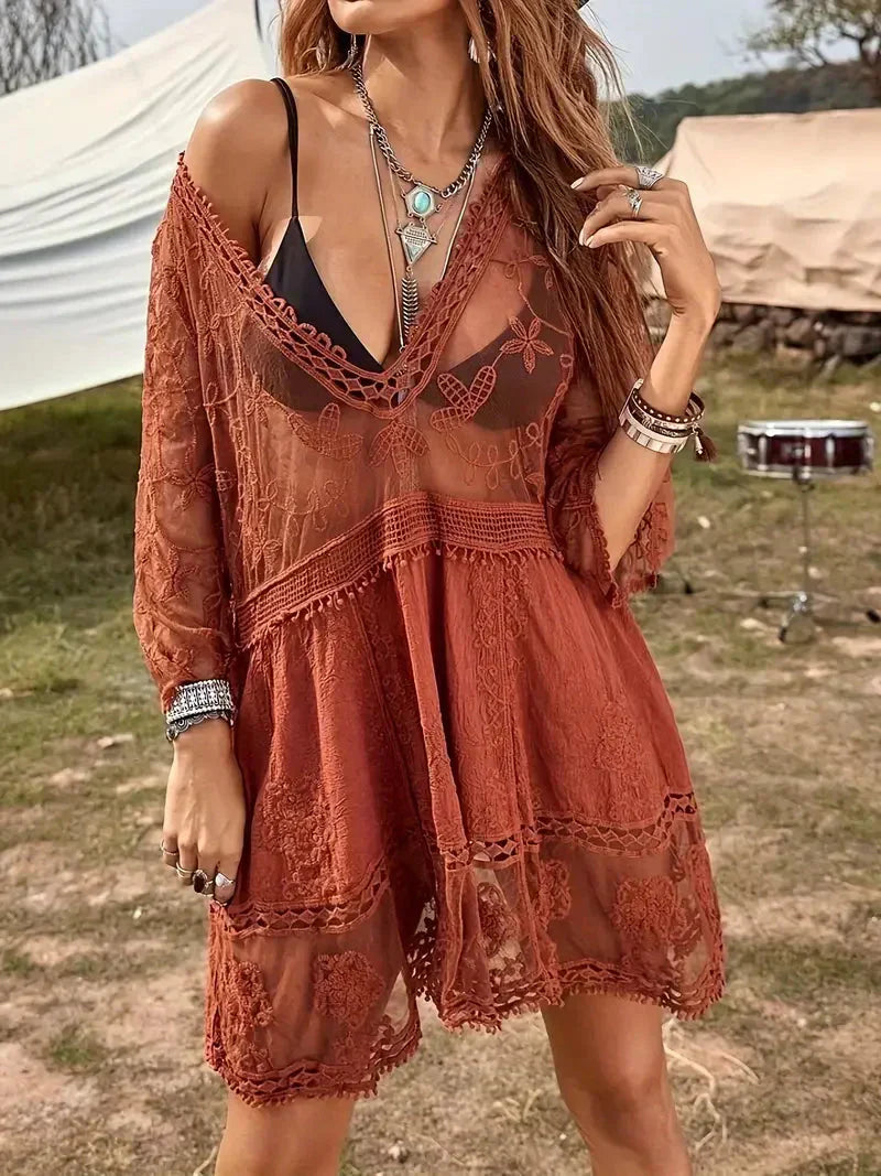 Sienna | Bohemian Lace Sheer Cover-Up Dress