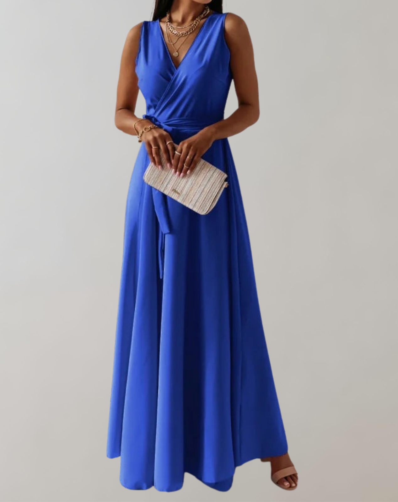Felicia | Elegant Maxi Cocktail Dress with Waist Belt