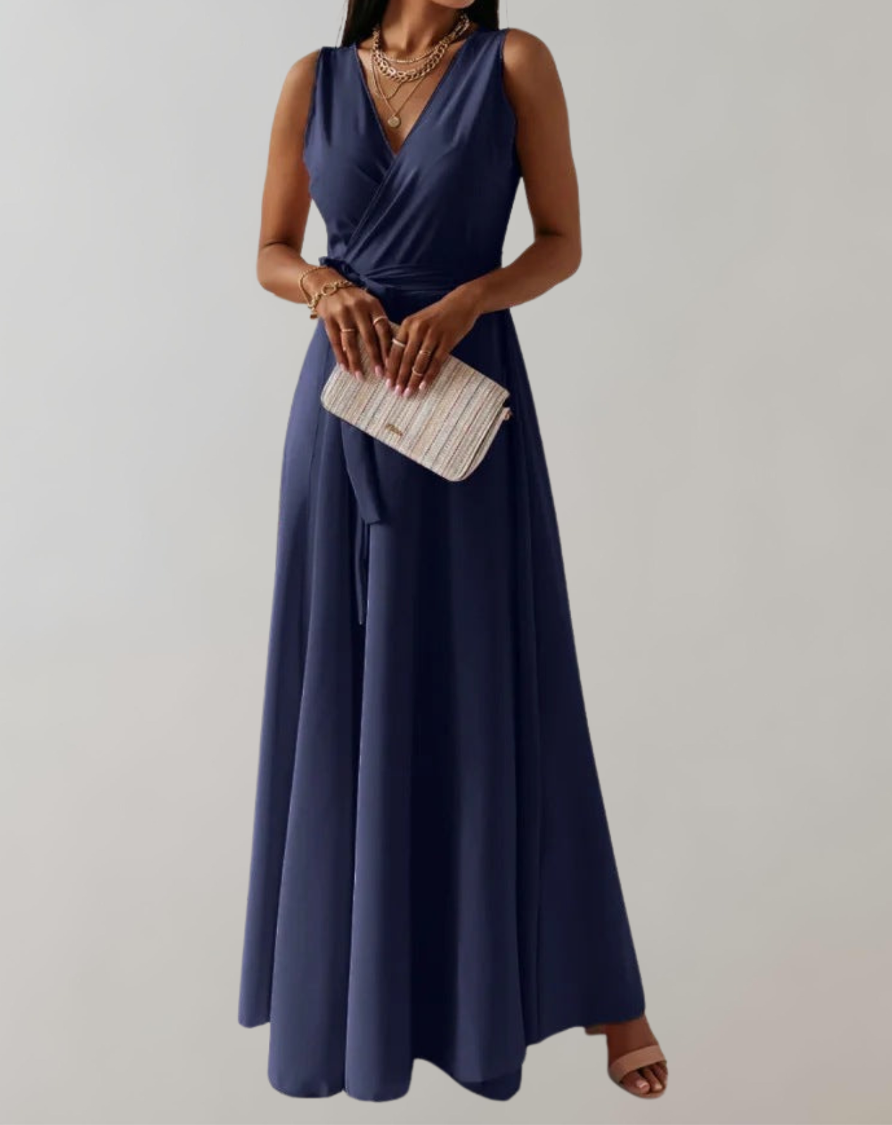 Felicia | Elegant Maxi Cocktail Dress with Waist Belt