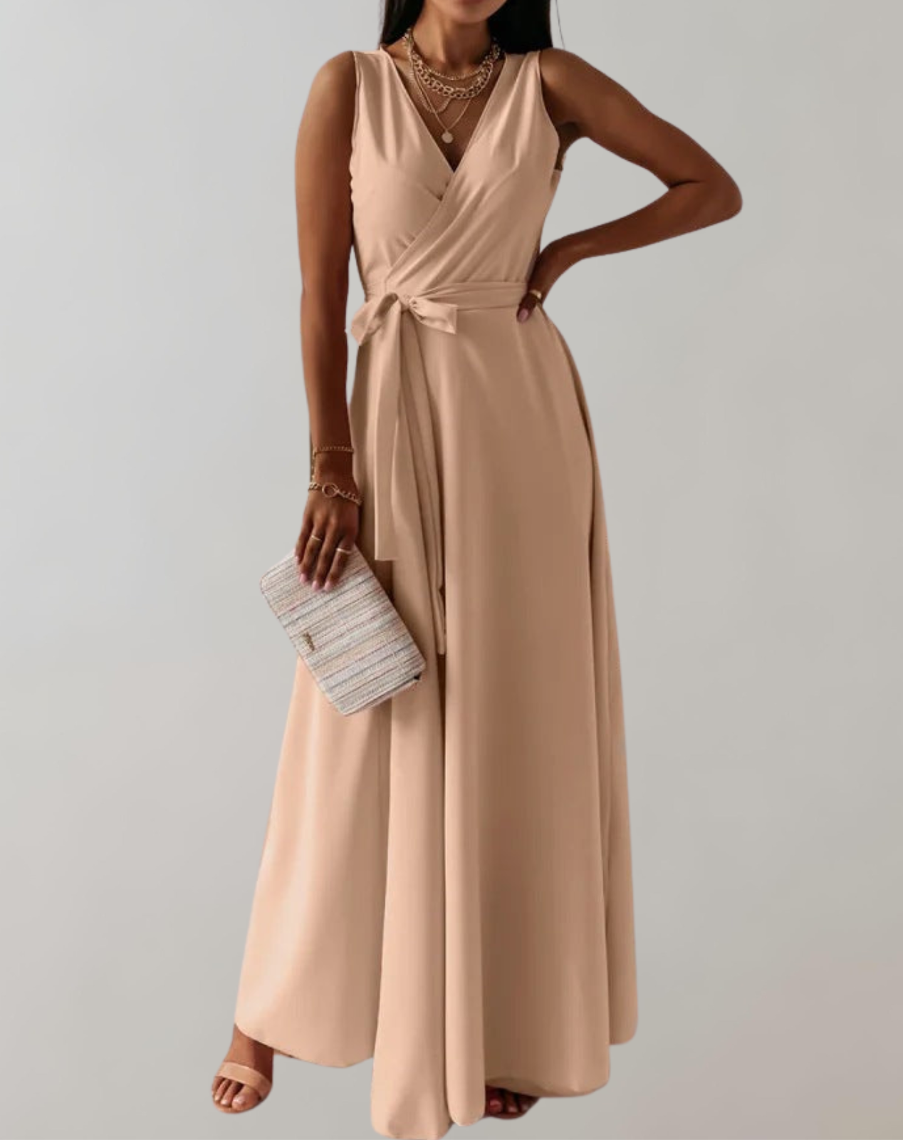 Felicia | Elegant Maxi Cocktail Dress with Waist Belt