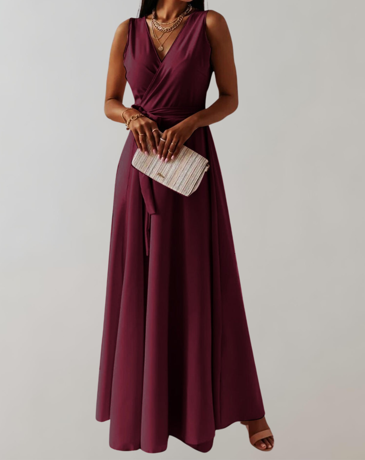 Felicia | Elegant Maxi Cocktail Dress with Waist Belt