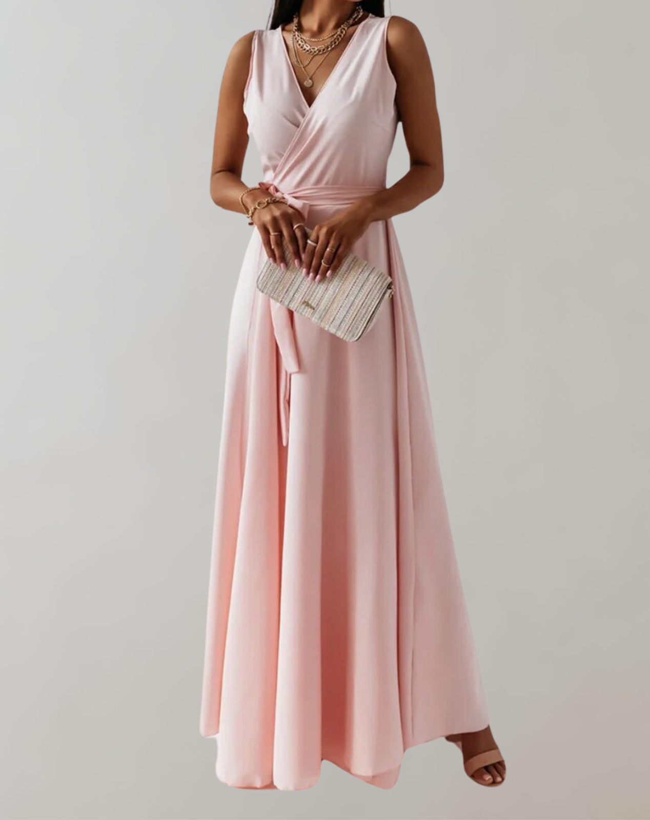Felicia | Elegant Maxi Cocktail Dress with Waist Belt