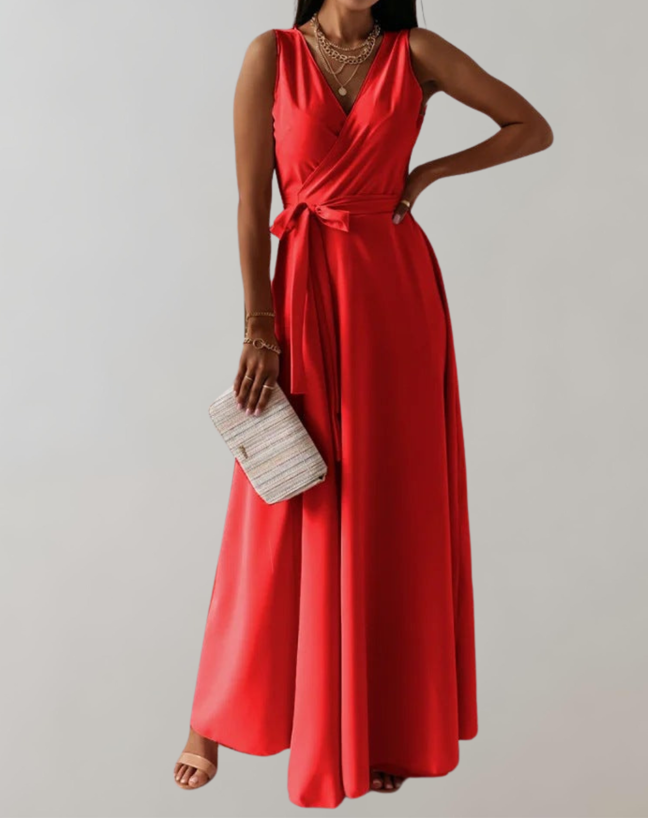 Felicia | Elegant Maxi Cocktail Dress with Waist Belt
