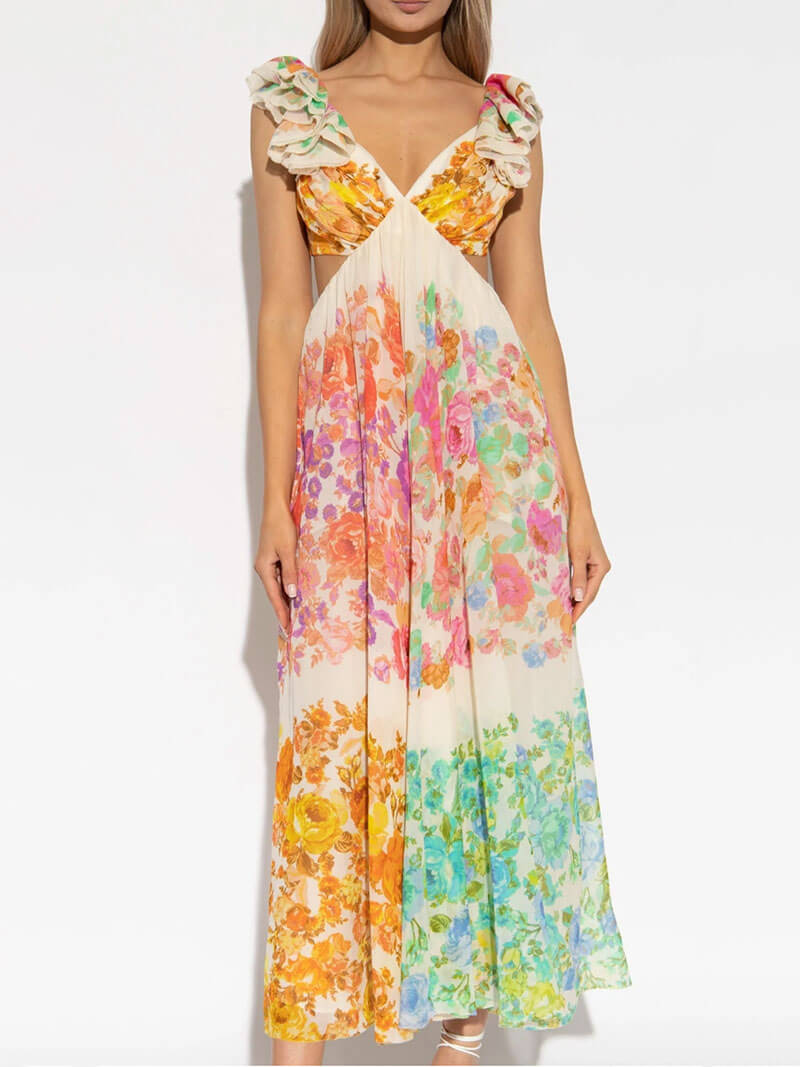 Lillian | Elegant V-Neck Dress with Open Back