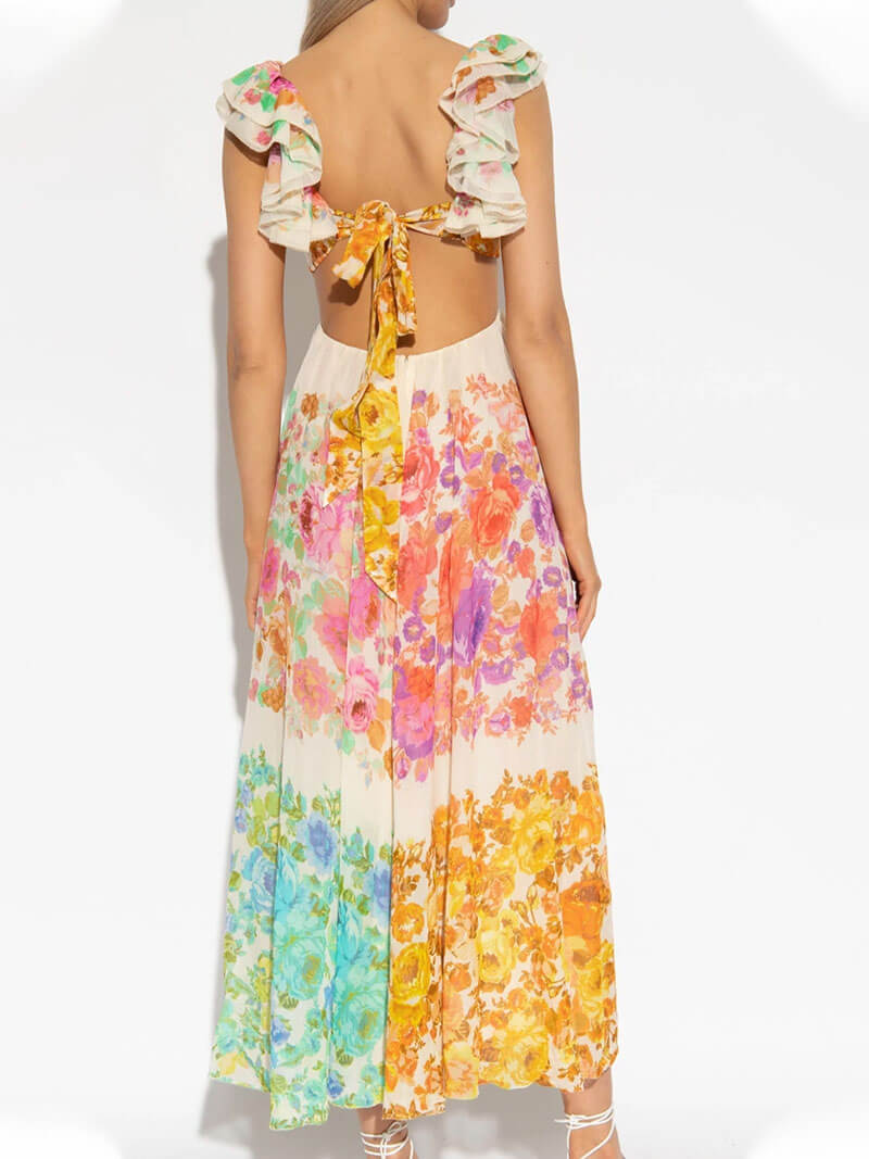 Lillian | Elegant V-Neck Dress with Open Back
