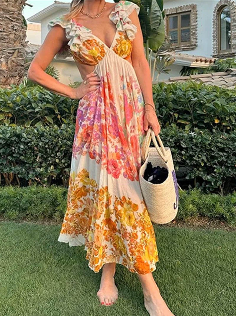 Lillian | Elegant V-Neck Dress with Open Back