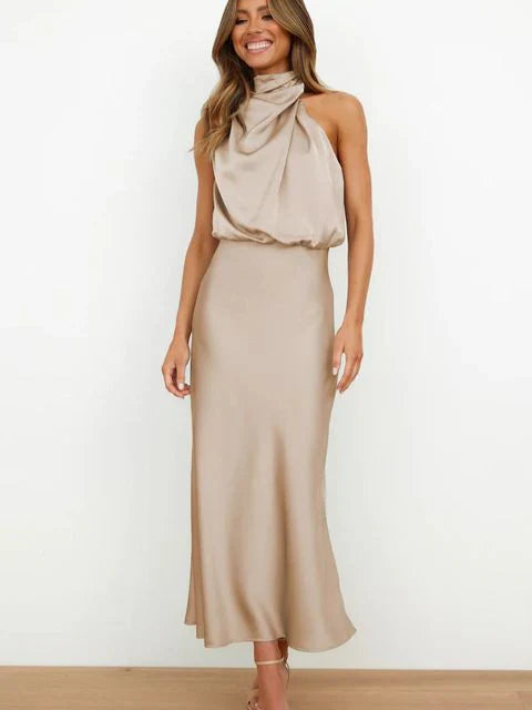 Miriam | Sleeveless Stand Collar Halter Dress