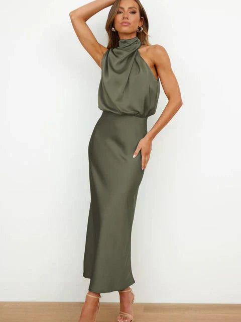 Miriam | Sleeveless Stand Collar Halter Dress