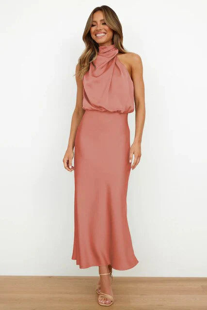 Miriam | Sleeveless Stand Collar Halter Dress