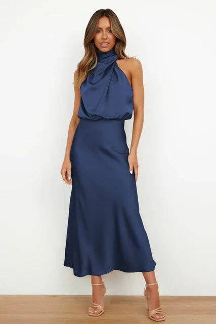 Miriam | Sleeveless Stand Collar Halter Dress