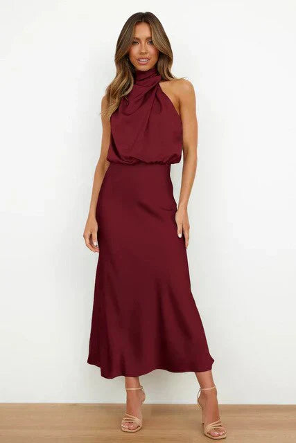 Miriam | Sleeveless Stand Collar Halter Dress