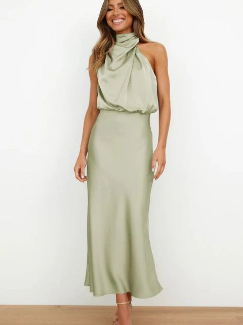 Miriam | Sleeveless Stand Collar Halter Dress