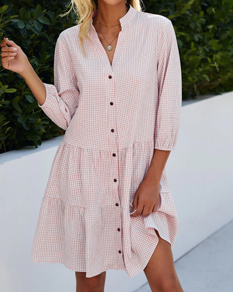 Lena | Plaid Midi Button-Up Dress