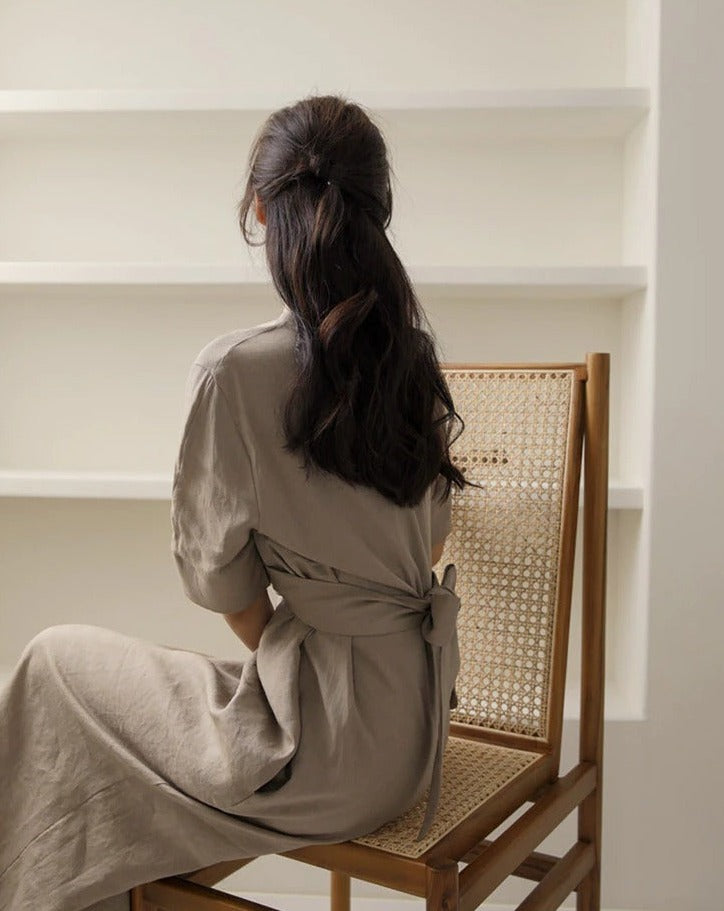 Sienna | Asymmetrical Khaki Linen Dress