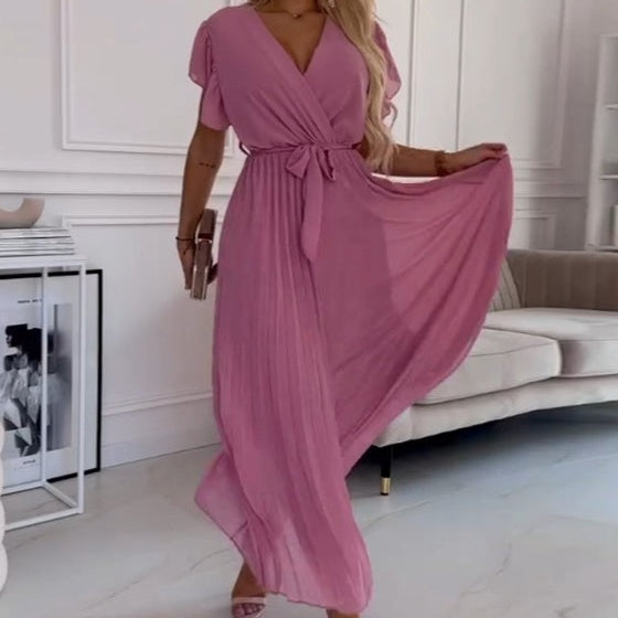 Nina | Flowy V-Neck Pleated Dress