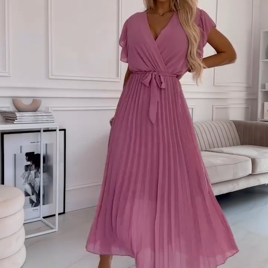 Nina | Flowy V-Neck Pleated Dress