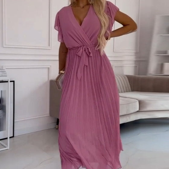 Nina | Flowy V-Neck Pleated Dress