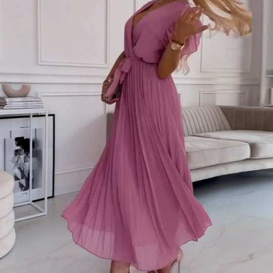 Nina | Flowy V-Neck Pleated Dress