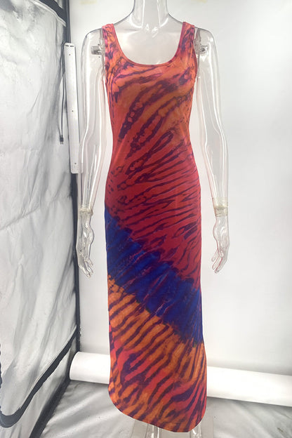 Aria | Boho Chic Tie-Dye Vacation Dress with Strappy Design and Round Neckline