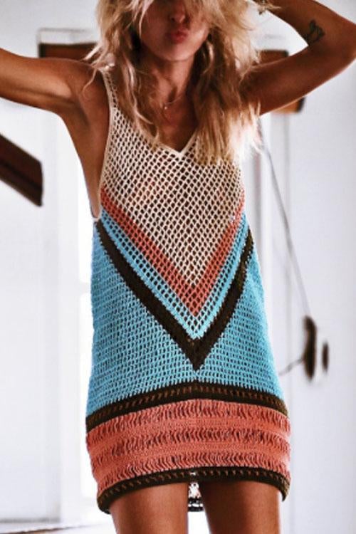 Nora | Color Block Hollow Out Beach Cover Up Dress