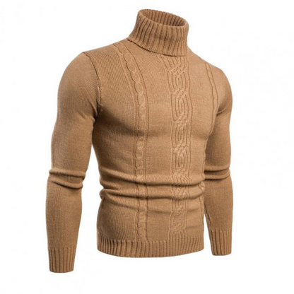 Cotton Sweater with Roll Neck and Cable Knit - ALEX