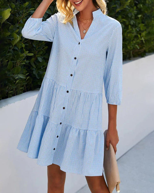 Lena | Plaid Midi Button-Up Dress