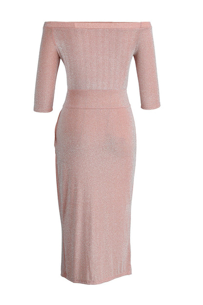 Talia | Elegant Slit Collar Maxi Dress with Hip Scarf
