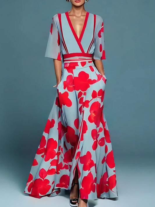 Daphne | Elegant V-Neck Floral Maxi Gown