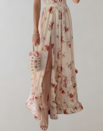 Sienna | Elegant Sleeveless Dress with Floral Design and Alluring Thigh Slit