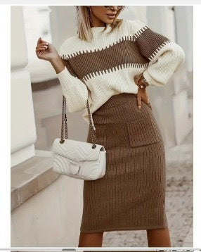 Seraphina | Cozy Knits Set - Long-Sleeved Jumper & Sleek Midi Skirt
