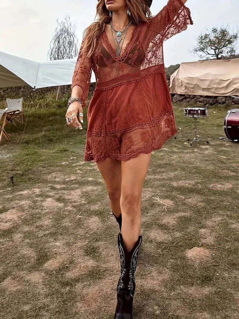 Sienna | Bohemian Lace Sheer Cover-Up Dress