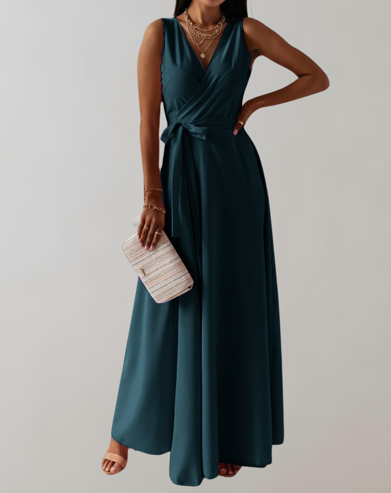 Felicia | Elegant Maxi Cocktail Dress with Waist Belt