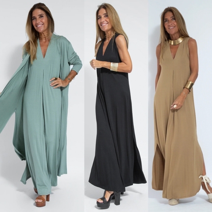 Sienna | Elegant Midi Dress and Tailored Vest Ensemble