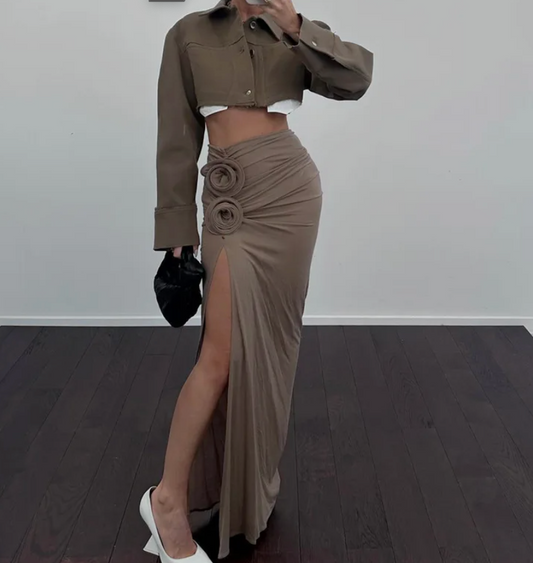 Vivienne | Elegant Maxi Skirt with High Slit and Ring Details