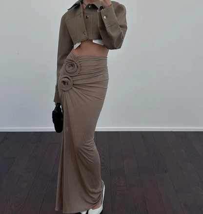 Vivienne | Elegant Maxi Skirt with High Slit and Ring Details