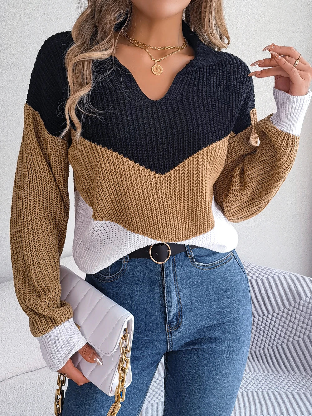 Isabelle | Cozy Patchwork Knit Sweater for Women