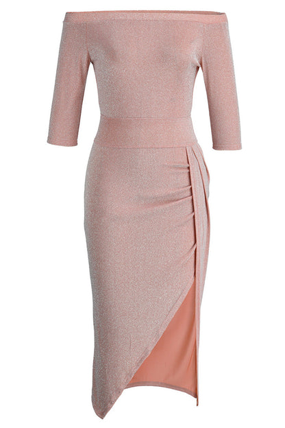 Talia | Elegant Slit Collar Maxi Dress with Hip Scarf
