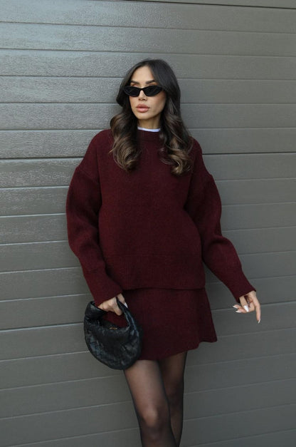 Nora | Cozy Knitted Two-Piece Set for Women: Jumper and Skirt Combo