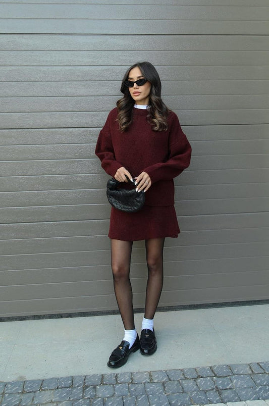 Nora | Cozy Knitted Two-Piece Set for Women: Jumper and Skirt Combo