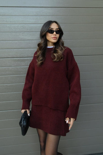 Nora | Cozy Knitted Two-Piece Set for Women: Jumper and Skirt Combo