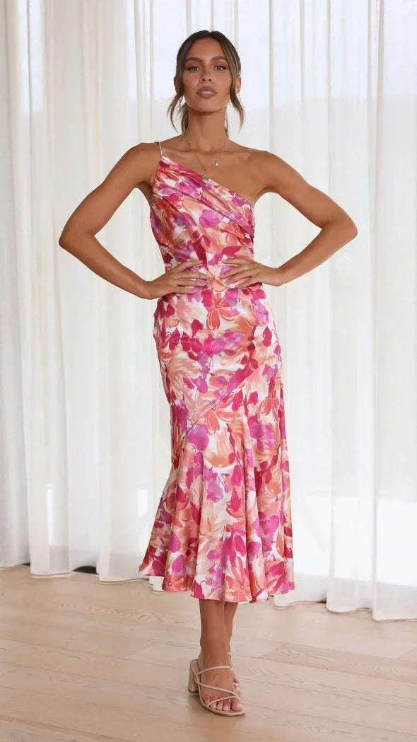 Camille | Elegant One-Shoulder Floral Gown