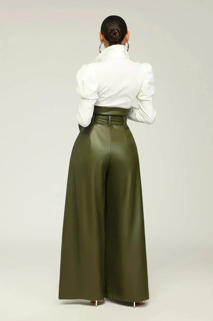 Nina | Chic High Waist Pants with Belt and Side Zipper