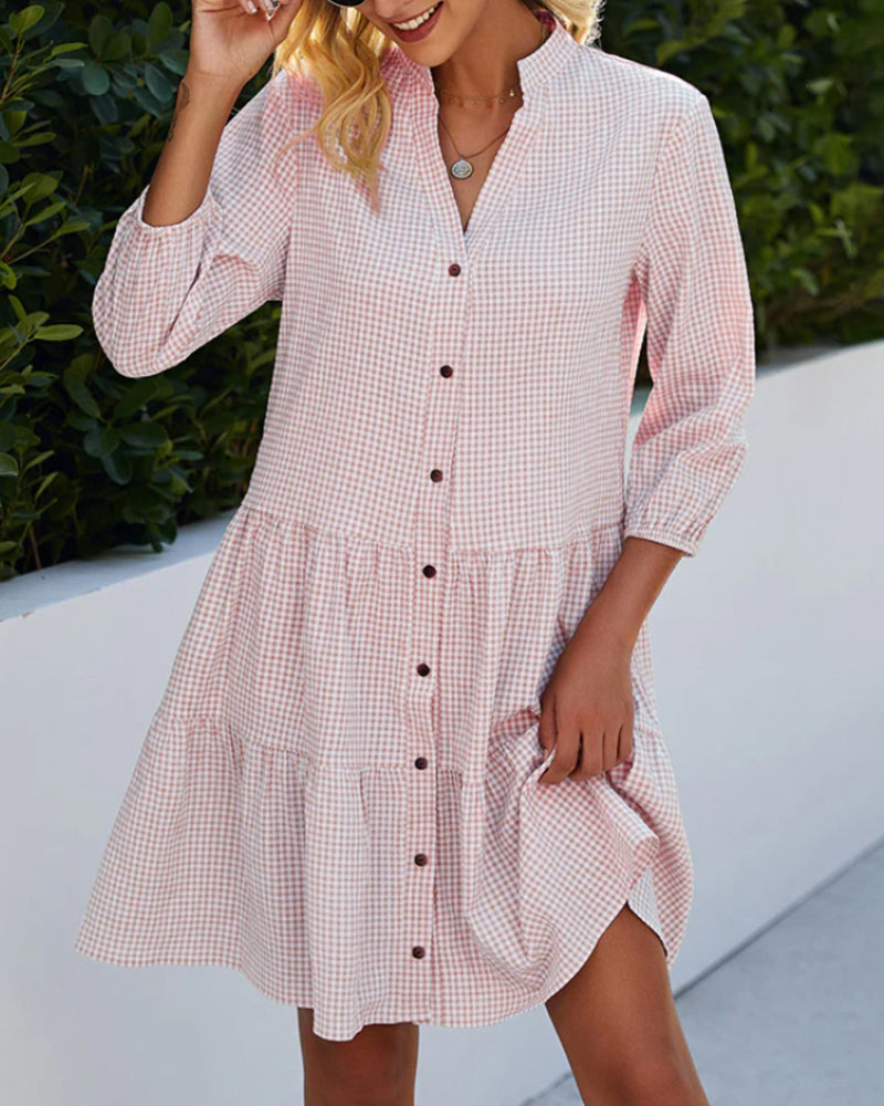Lena | Plaid Midi Button-Up Dress