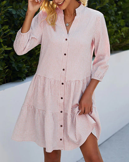 Lena | Plaid Midi Button-Up Dress